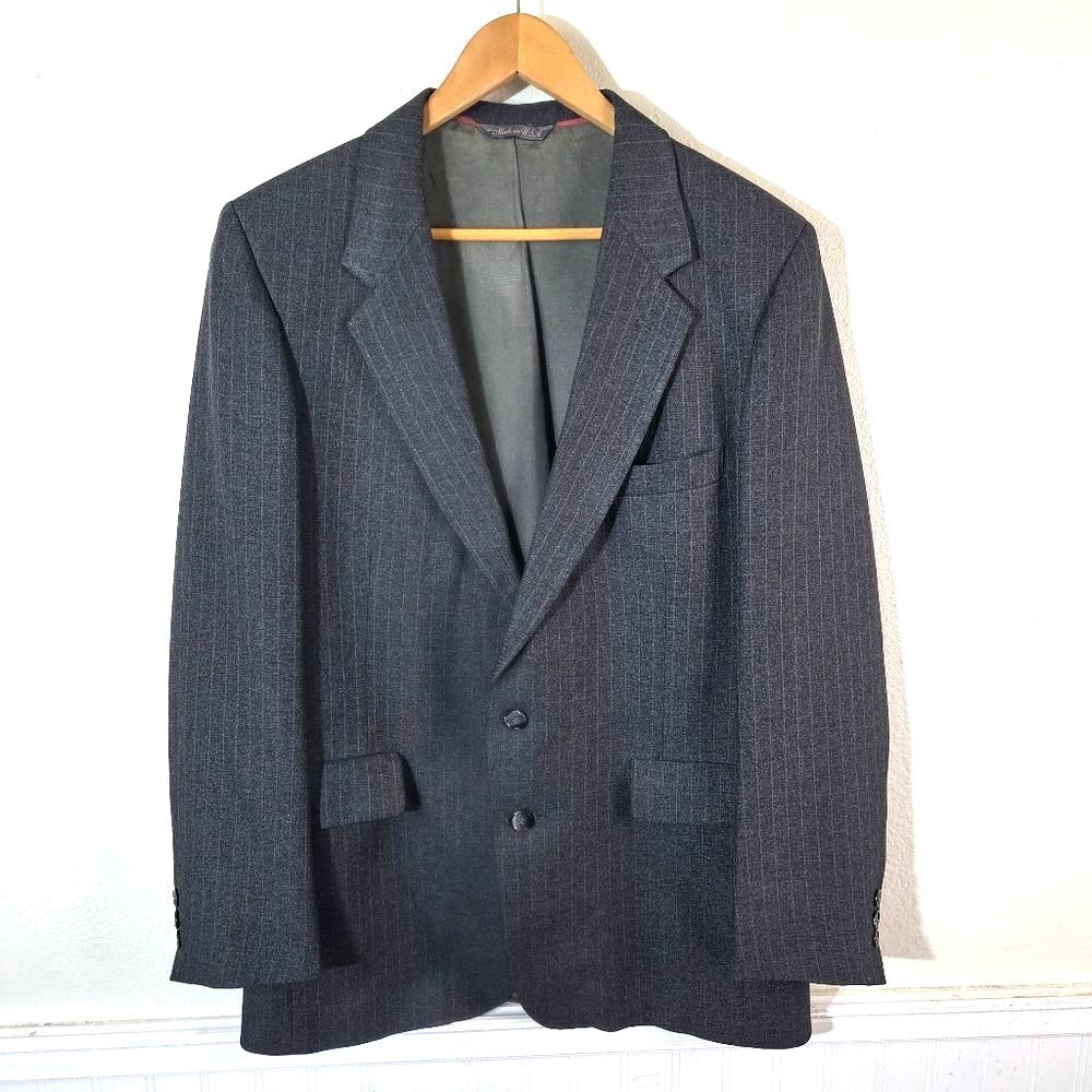 Levi Strauss Blazer Mens 42R Gray Pinstripe Wool Suit Jacket Made USA